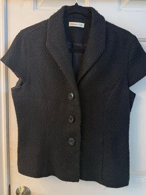 Coldwater Creek Black Textured Short-Sleeve Button Jacket